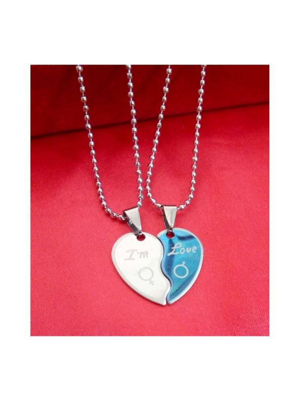 Two Pieces Couple Heart Shape Necklace by Menjewell 